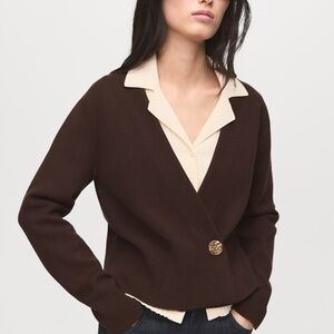 MANGO CROSS-OVER CARDIGAN WITH JEWEL BUTTON BROWN SIZE L